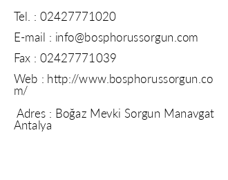 Bosphorus Sorgun Hotel iletiim bilgileri